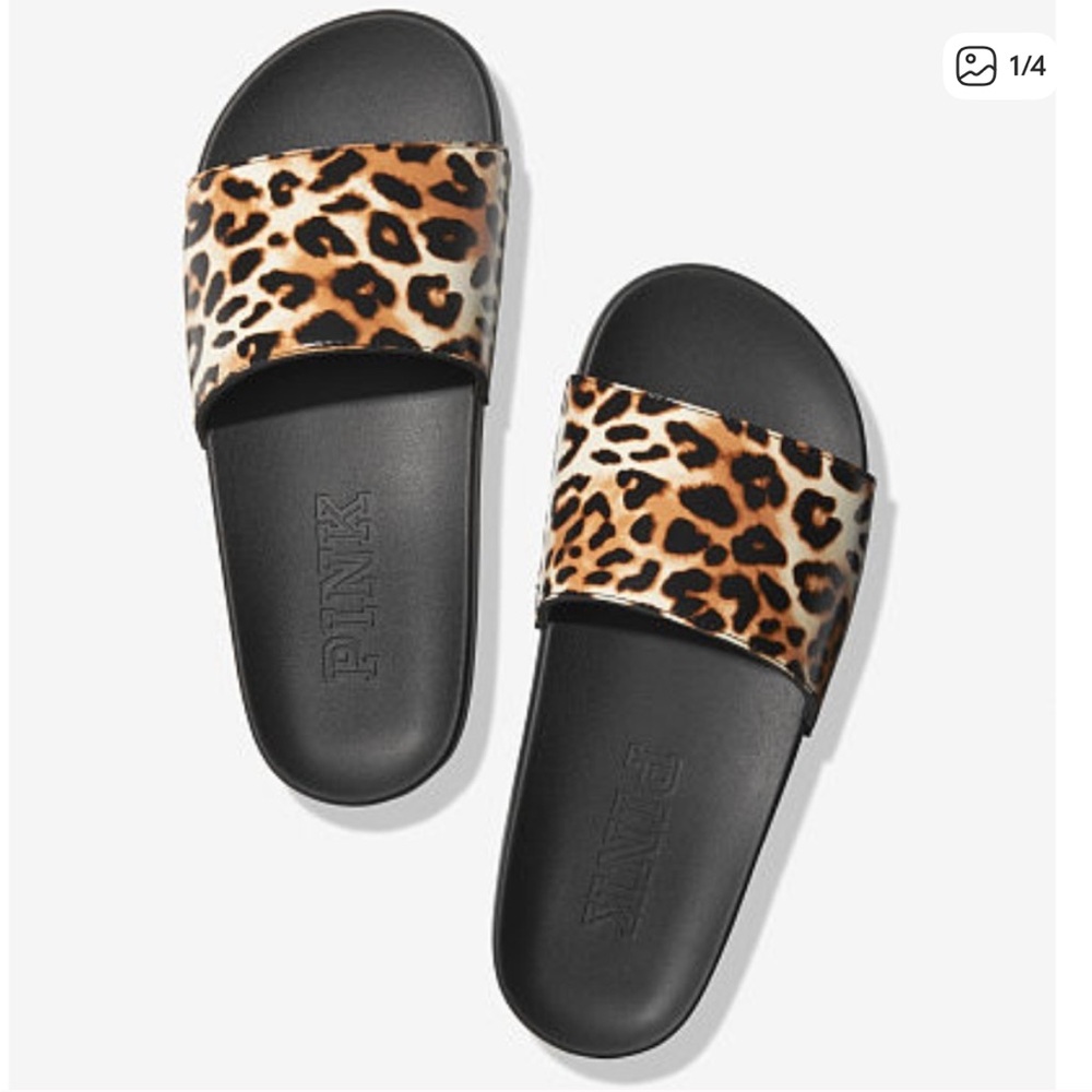 PINK Victoria's Secret Leopard Print Slide Sandals Size Large 9-10
